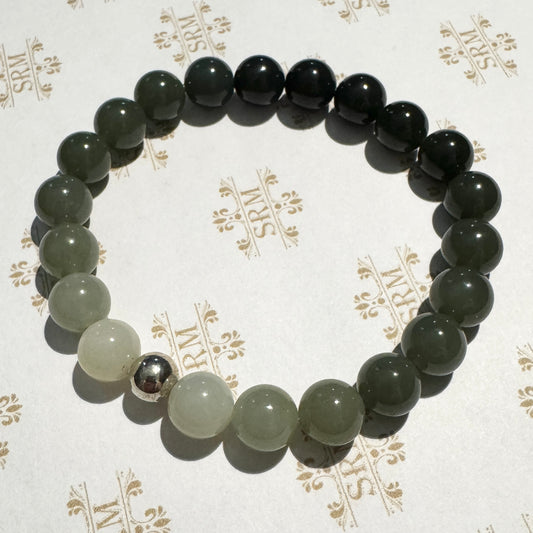 Bracelet 'Phases of the Moon', 10mm Jade, 7+"