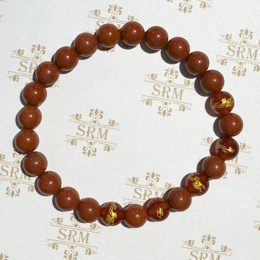 Bracelet : 8mm Red Jasper and Carnelian Dragons, 7"