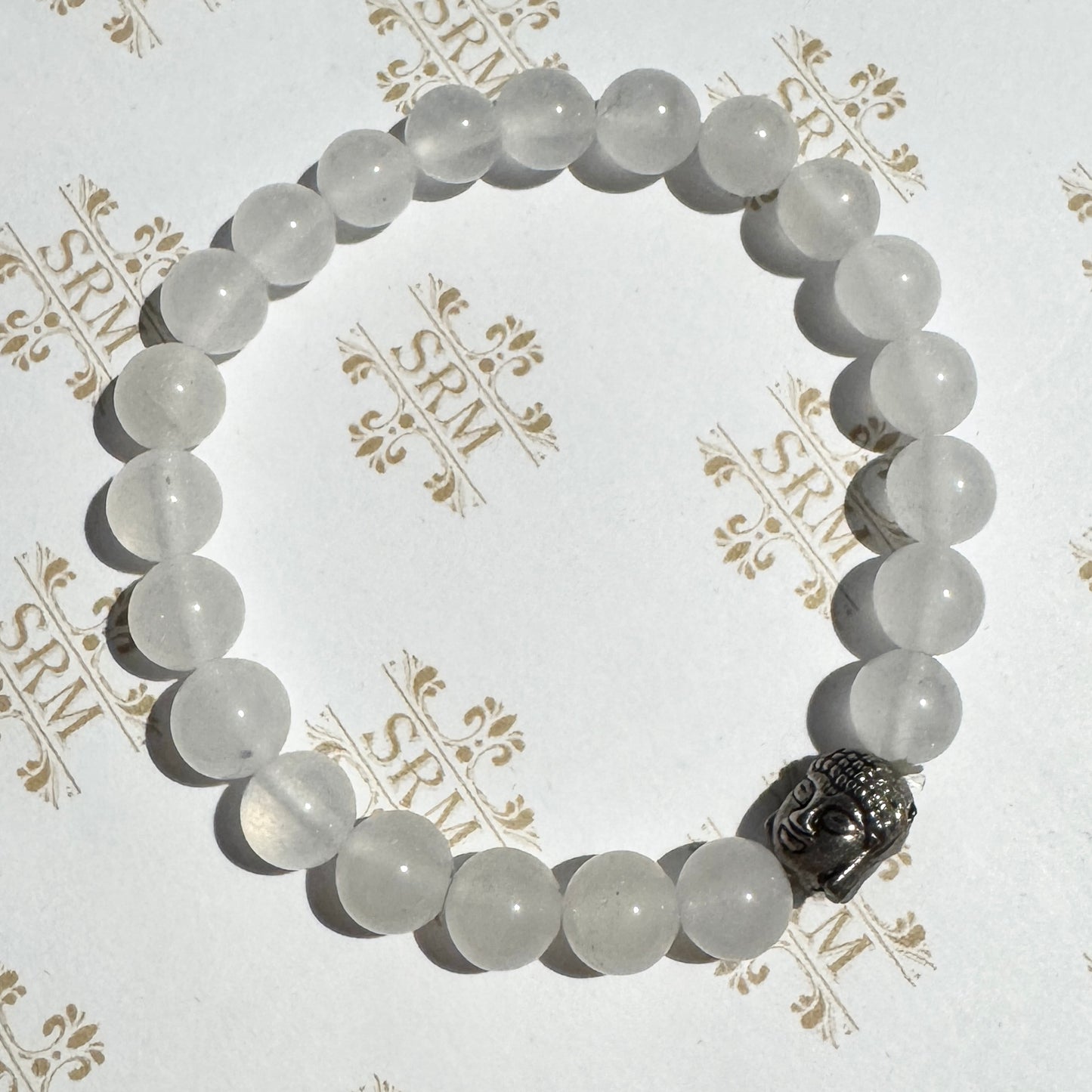 Bracelet : 8mm Girasol Quartz with Buddha bead, 6¼", 6½"