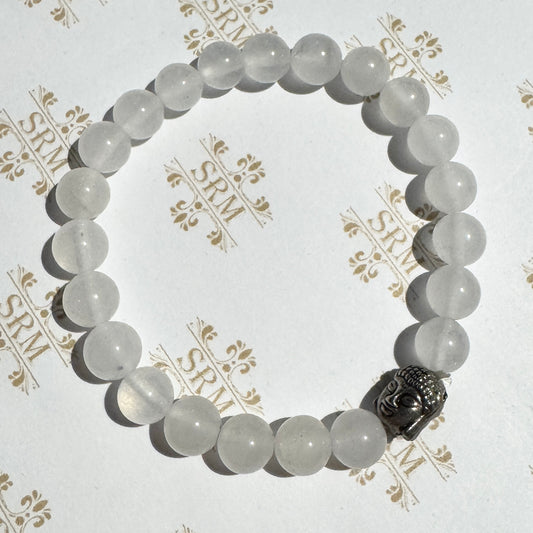 Bracelet : 8mm Girasol Quartz with Buddha bead, 6¼", 6½"