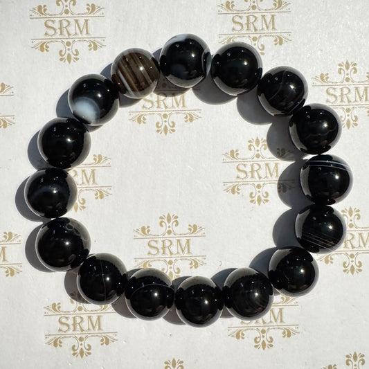 Bracelet : 12mm Black Sardonyx, 6"+