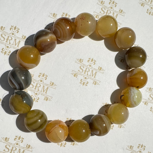 Bracelet : 12mm Yellow Botswana Agate, 6"+