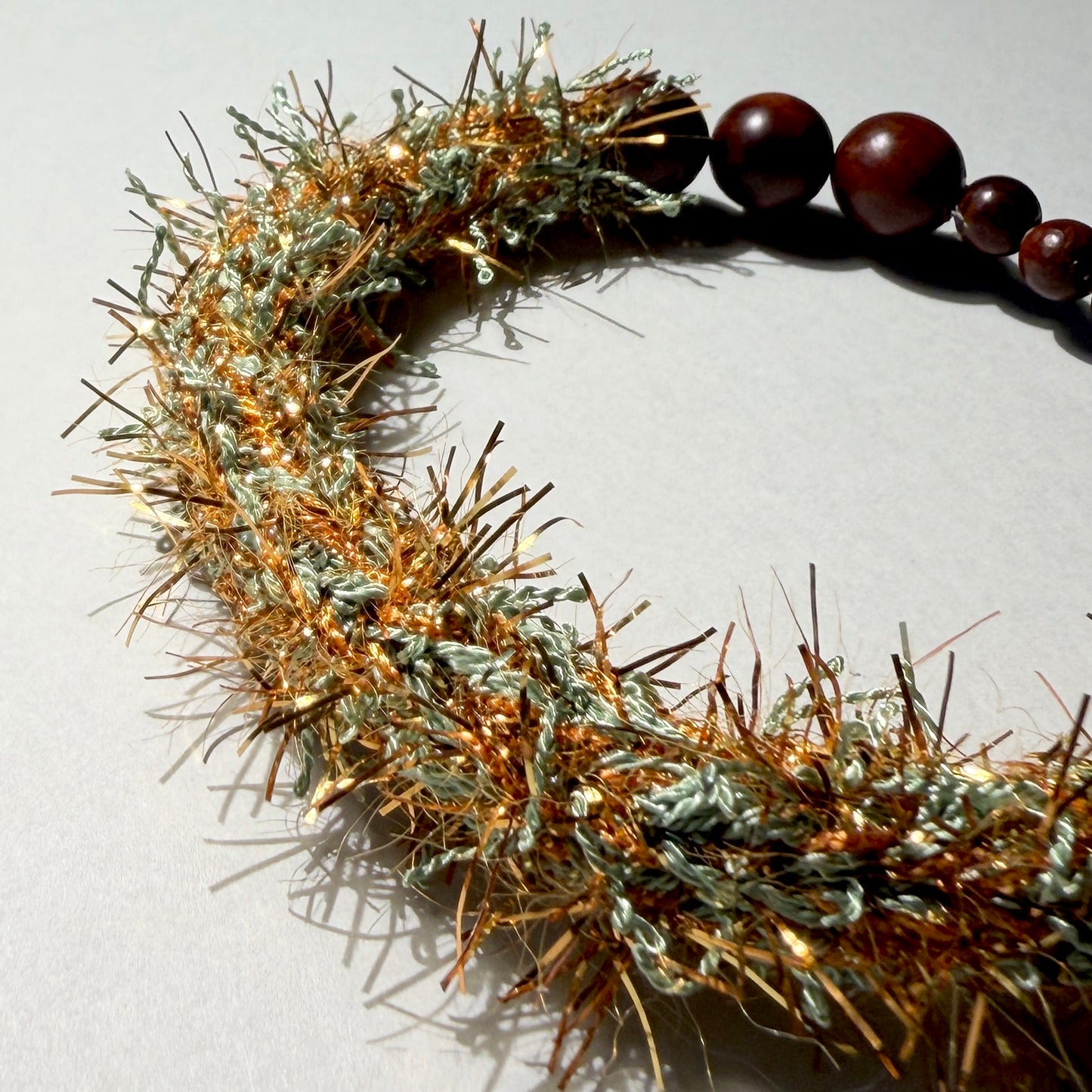 Bracelet : 6½” Feathery Pale Olive with Bronze Shimmer Strands and Santos Rosewood