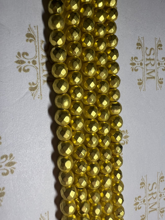 Beads : Gold Hematite : Matte Round : Faceted : 4mm