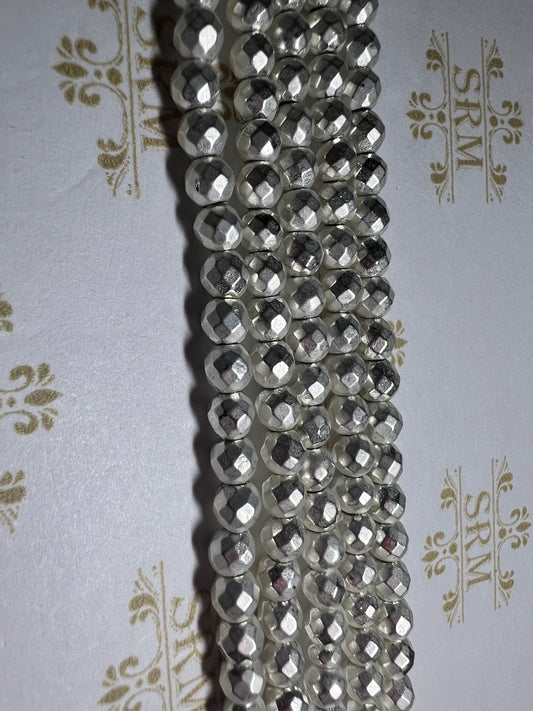 Beads : Silver Hematite : Matte Round : Faceted : 4mm