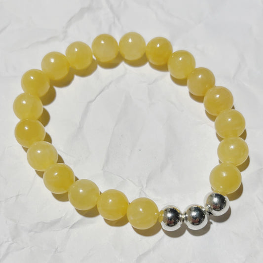 Bracelet : 10mm Honey Calcite with Silver-plated Beads, 6¾”